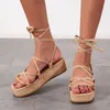 Women Sandal Woman Platform Non-slip Wedge Cross Tied Casual Shoe Summer Sexy Lady Lace Up Beach Sandals Large Size 35~43 220516