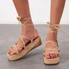 Women Sandal Woman Platform Non-Slip Wedge Cross bundet Casual Shoe Summer Sexy Lady Lace Up Beach Sandals Stor storlek 35 ~ 43 220516