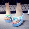 Hair Ball Slippers Women Outdoor Breathable WedgeflipFlops Creative Colorful Candy Color Platform Sandals For Women Shoes J220716