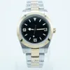 Lume Two Tone Mannen Horloge Hoge Kwaliteit Automatische 36MM Glad Bezel Zwarte Wijzerplaat Flod Sluiting Saffierglas Heren horloges