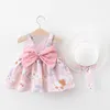 Été 2022 Baby Girls Robe Robe Floral + Chapeaux 2pcs Vêtements pour enfants Fashion Children's Elegant Robe Toddler Vêtements