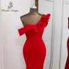 Sexy one shoulder red evening dress vestido de festa gowns elegant formal party dresses women prom W220421