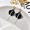 Mode coréenne acrylique fleur pétale boucles d'oreilles pendantes fraîches longues perles gland pendentif boucles d'oreilles pour les femmes bijoux de fête