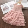 Ins Summer Princess Girl vestiti Abito senza maniche O-Collo Fiore Ricamo Bianco Rosa Abiti da sposa per feste 100-140 cm