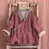 Trench feminina casacos de linho de algodão Parkas Floral Women Winter Epicke Kimono Coat estilo chinês V Neck Baggy Outerwear