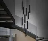 Duplex villa living room staircase Lamps chandelier led warm light black long tube chandelier mall hotel lobby