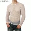 Top Summer Fashion Maglietta da uomo O-Collo T-shirt a maniche lunghe Party Nightclub T-shirt in mesh traspirante S-5XL INCERUN 220407