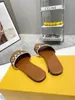 Kvinnor Sandalskor Slipper Slide Flats F-Logo Bicolor Flat Sandals Luxury Brands Pop Heels L￤dergummisulan Box 35-42Size