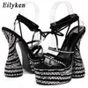 Sandaler Eilyken Crystal Chunky Heels Sandaler Mode Peep Toe Ankel Cross Lace-up Platform Kvinnor Stripper Skor 220316