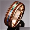 Wedding Rings Jewelry Engagement Anniversary Gift 8Mm Width 2.M Thick Plated Rose Gold Inlay Acacia And Abalone Shell Tungsten Steel Ring1 D