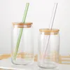 US Stock 12oz 16oz Sublimation Glass Beer Mugs مع Bamboo Lid Straw DIY Blanks Frosted Can Can على شكل أكواب من أكواب نقل الحرارة