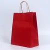 50st Lot Color Kraft Paper Bag With Handtag 21x15x8cm Festival Present Wrap Package Shopping Väskor Multicolor