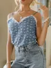 Office Lady Floral Cotton Cami Tops For Women Vneck Blue Summer Fashion Embroidered Sleeveless Short Top 220527