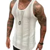 Men's Tank Tops Summer Gym Sleeveless Shirt Men Knitted Solid Vest Beach Wear Clothing White TopMen's