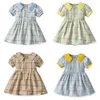 2022夏の女の女の子のドレス幼児の子供たち格子縞のラペルバブル半袖ウエスト閉じたプリンセススカート