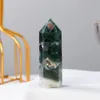 Natural Healing Crystal with hole original stone polished arts Moss Agate Crystal hexagonal column ornaments