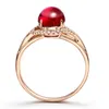 Mulher moda Full Diamond Red Zircon Gold Rose Gold Sweet Ring Europeu e American Lady Wedding Jewellery Girls Annorday Gift Tamanho ajustável