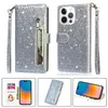 Glitter Leather Leather zipper Wallet Case Slot Photo Frame Card Cover TPU حزام مجاني لـ IPHON