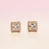 18K Rose gold Stud Earrings 925 Sterling Silver CZ diamond Women Mens Jewlry with Original box for pandora Square Sparkle Halo Earring