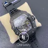 Watches Wristwatch Designer Luxury Mens Mechanical Watch Original 011 RM11-03 Flyback Chronograph Black Forged Carbon Case on Rubber Strap
