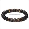 Beaded Strands Bracelets Jewelry Beaded Men Buddhism Tibetan Agat Wood Charm Bracelet Black Natural Lava Rock Stone Dhgc5