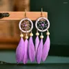 Baumelnde Ohrringe Kronleuchter Bohemian Red Dream Catcher Blatt Feder Damen Frauen Sommer Schmuck Naturholz Tropfen OhrringeDangle