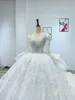 Skräddarsydd balklänning Bröllopsklänningar Glitter Dubai Arabia Långärmade Pärlor Spets Applikerade Kristall Brudklänningar Riktiga bilder 2022