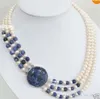 Pendant Necklaces Details About 3 Rows Natural 7-8mm White Cultivation Pearl & Lapis Lazuli Round Beads NecklacePendant