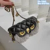 Wholesale ladies shoulder bags sweet and lovely cylinder sewing plaid chain bag elegant tassel beaded mobile phone coin purse street trend sequined handbag 7239#