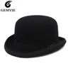 Gemvie 4 färger 100% ullfilt derby bowler hatt för män kvinnor satin fodrad modeparty formell fedora kostym magiker hatt 220507