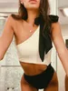 Bikini White Black One Shoulder Swimsuit Women Sexig Bow Knot High Cut Out One Piece Badkläder Swim Beach Wear Bath Suit 2022 Monokini