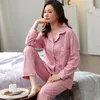 100% Cotton Pajamas for Women PJ Full Sleeves Pijama Mujer Invierno Button-Down Winter Sleepwear Set Women White Cotton Pyjamas 220421