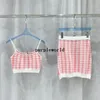 Pink Plaid Dresses Women Knit Vests Dress Summer Lovely Tracksuits Dress Set Party Skirts