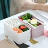 Двойная ланч -коробка 1200 мл деревянного салата Bento Boxes Микроволновый портативный контейнер для рабочих студент WLL1609