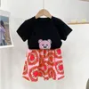 2022 New Girl Set Summer Children's Clothing Girls Short Sleeve T-shirt+paint Skirts Casual 2 Peice Terno Baby Clothing