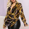 Women's Blouses & Shirts Women Sexy Deep Cowl Neck Blouse Autumn Long Sleeve Casual Chain Graphic Print Plunge Top