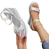 Sandalias de tacón de cuña de verano para mujer, sandalias de plataforma con correa, zapatos informales de fondo grueso con punta abierta, sandalias doradas, plateadas y rosas de 10cm 220421