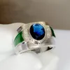 Luxuriöse tiefblaue Solitärringe für Frauen, Verlobung, Hochzeit, edler weiblicher Fingerring, feines Geschenk, zeitloser klassischer Schmuck, Silberring