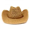 Natural Straw Western Cowboy Hat for Men 10 cm Wide Brim Summer Beach Panama Hat Sombrero Hombre