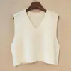 Kvinnors västar höstkoreanska kvinnor kort stickad tröja ärmlös fast färg casual väst damer v-hals pullover tank tops waistcoat luci2222