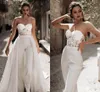 Bescheiden Jumpsuit Sweetheart Broek Bruidsjurk 2022 Strand Trouwjurken met Afneembare Trein Satijn Kant Applicaties Vestidos De Noiva