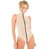 سراويل للسيدات المكونة من قطعة نسائية بالإضافة إلى حجم الحلوى العصرية لوندي PVC Bodysuit 2 Way Zipper Open Protch Leotard Women Olcyfeless Cut