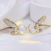 Parafuso de clipe para trás coreano delicado delicado butterfly design pérola brincos transparentes 14K Real Gold Plating Elegant for Women requintado ea