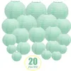 20 pcs 6 "12" lanternes en papier vert menthe lampion rond chinois japonais pour fête de mariage lampion de mariage suspendu bricolage décor 220527