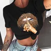 Wvioce Lippen Aquarell Grafik T-shirt Lip Frauen Tops Oansatz Sexy Schwarz Tees Kuss Lustige Sommer Weibliche Weiche 9180