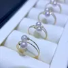 Cluster Anneaux Clarté Mode Or injecté Double Perles Anneau Élastique Pour Les Femmes 5-6mm Ronde Sans Pépins Perle D'eau Douce Réglable