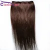 Clip di un pezzo marrone scuro nelle estensioni # 4 Tessuto di capelli umani indiani vergini dritti con 5 clip su parrucchino naturale per donne nere
