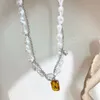 Collana di perle irregolari di moda coreana per le donne Ragazze Gioielli da festa con collana pendente in cristallo giallo alla moda