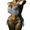 Damesvesten zwemkleding vrouwen zwempak vol diamanten kristallen tassel onderbladen gevulde push omhoog spaghetti riem bra massief verstelbare string bikin