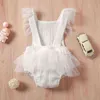 0-24 meses Meninas Meninas Meninas Romper de algodão Bordado Bordado Bordado de Flores Sem mangas Deixas de retalhos de retalhos de tule Tulle Bodysuit diariamente G2205521